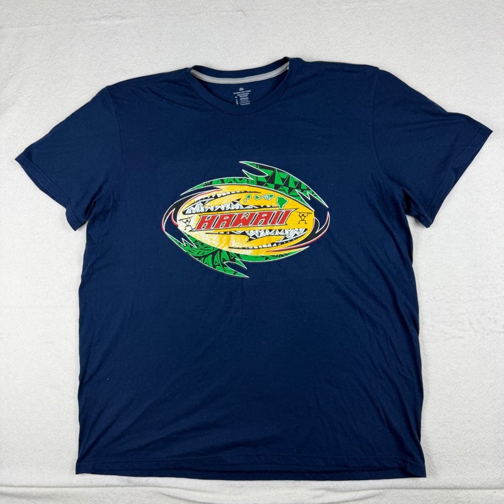 Hawaii Graphic T-Shirt Mens 2X Navy Blue Cotton Short Sleeve Tribal Island Tee